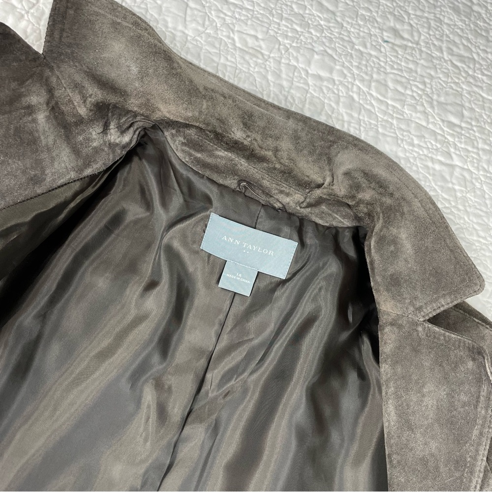 🔥Y2K Ann Taylor Brown Chocolate Suede Blazer 100% Leather Preppy Jacket Women 14 - Picture 8 of 16